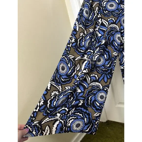 NWT Express Blue Brown Floral Cropped Wide Leg Jumpsuit Size 4 Pockets - Picture 10 of 11